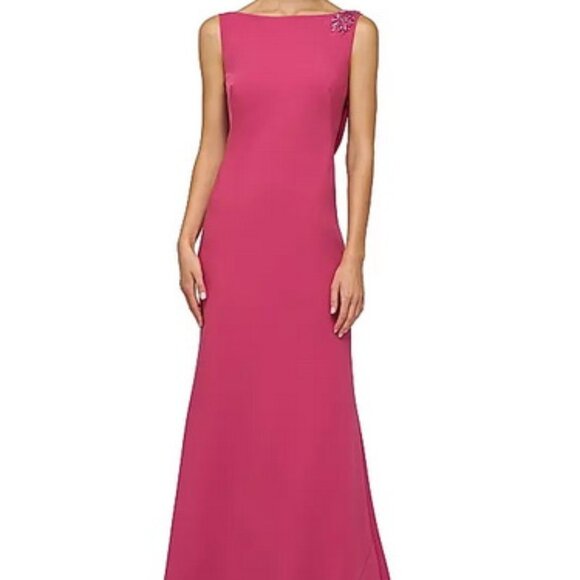 Kay Unger Pippa Berry Sorbet Pink Embellished Cowl Back Trumpet Gown